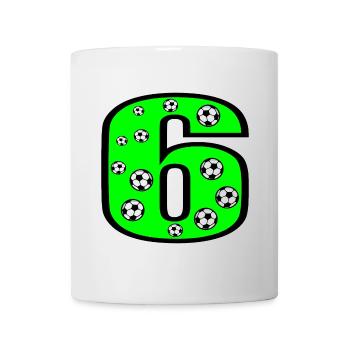 Zahl 6 - Sechs - Fussball - 6. Kindergeburtstag - Tasse - Weiß - Vorne