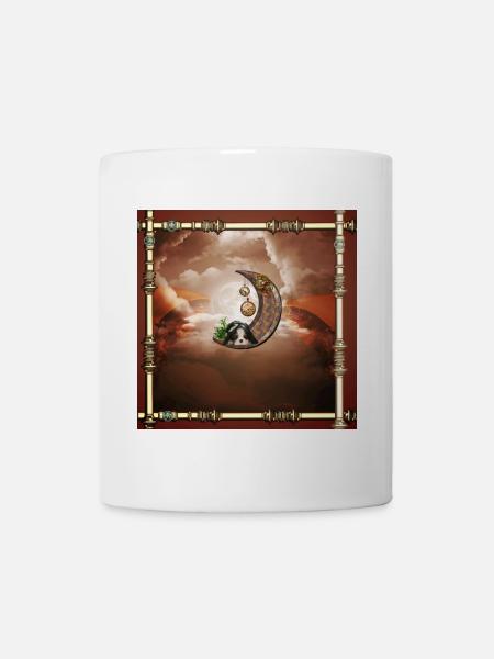 Steampunk-Mond mit Welpen - Tasse - Weiß