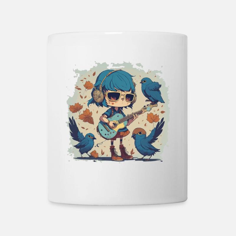 Fille avec guitare en automne - Mug blanc - blanc