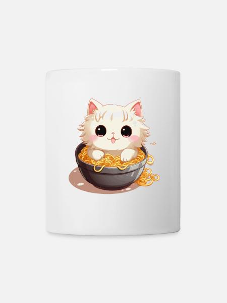 Kawaï cat in a bowl of Japanese noodles - Mug - white
