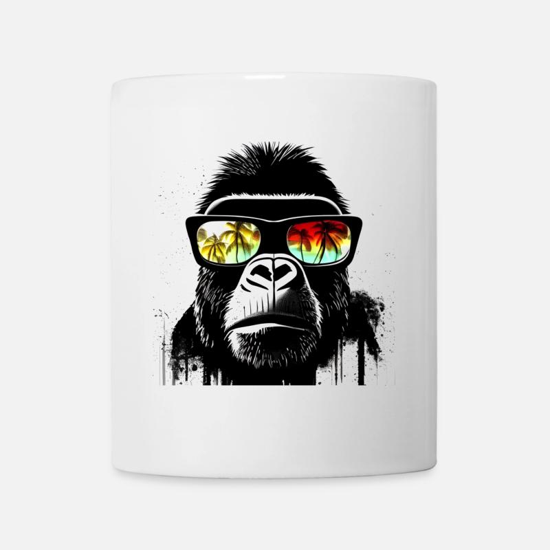 Gorilla with palm tree sunglasses - Mug - white
