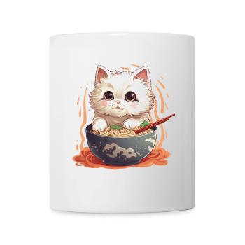 Eine Schüssel Ramen mit einem Gast: einer Kawai-Katze - Tasse - Weiß - Vorne