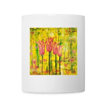 Ausdrucksstarke Blumenmalerei - Tasse - Weiß - Vorne