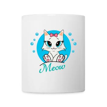 Niedliche Katze und ihre blauen Blasen - Tasse - Weiß - Vorne