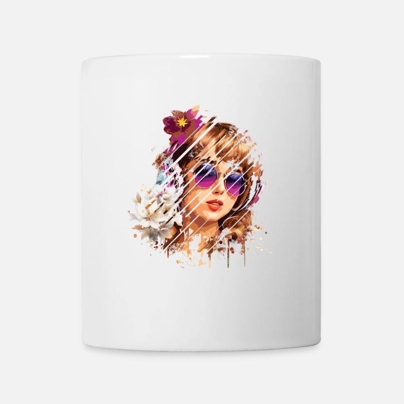 Femme rétro fleurs et lunettes violettes - Mug blanc - blanc