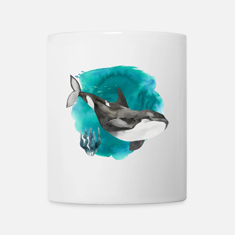 Orca Aquarell – Tiefer Ozean Kunstdruck - Tasse - Weiß