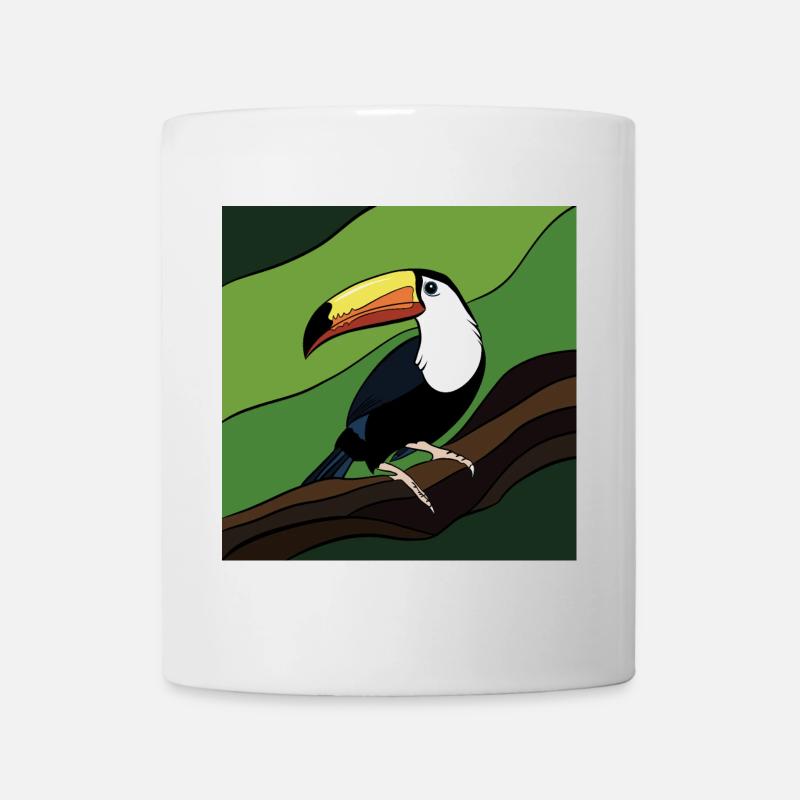 Bird with colored beak on leaf branch - Mug - white