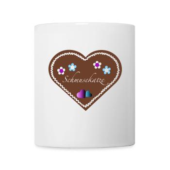 "Jahrmarkt-Liebe" Schmusekatze lila blau - Tasse - Weiß - Vorne