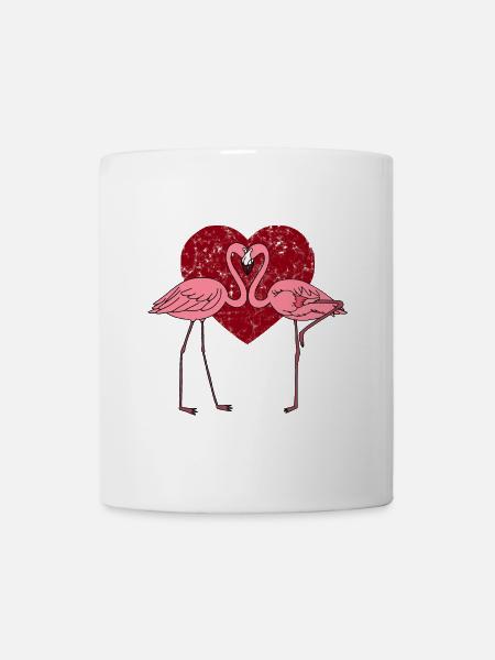 Verliebte Flamingos im rosa Herzen - Tasse - Weiß