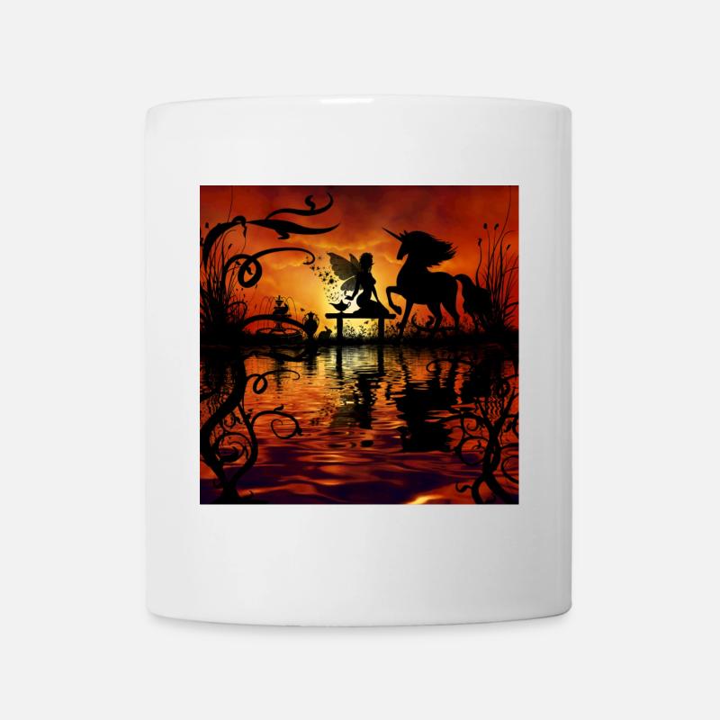 Wunderbare Fee mit Einhorn im Sunet. - Tasse - Weiß