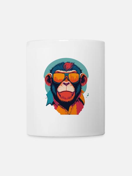 Verspielte Prahlerei: Retro Monkey T-Shirt - Tasse - Weiß