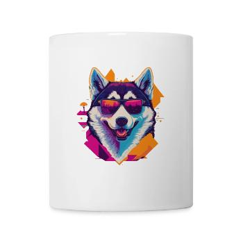 Frosty Fury: Retro Husky T-Shirt - Tasse - Weiß - Vorne