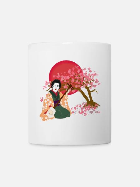 Japanese woman play Shamisen - Mug - white