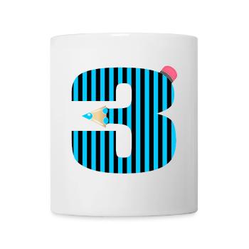 STYLO BLEU TROIS NUMÉROS 3 ÉLÈVES DE TROISIÈME ANNÉE - Mug blanc - blanc - Devant