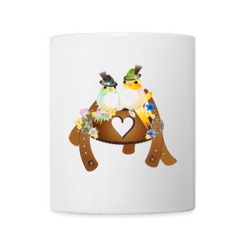 witziges Trachten Motiv - Vögel mit Trachten Hut - Tasse - Weiß - Vorne