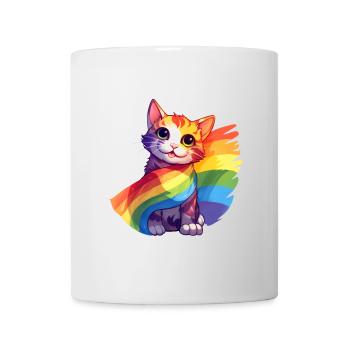 Pride Cat – Colorful Rainbow Cat with Flag - Mug - white - Front