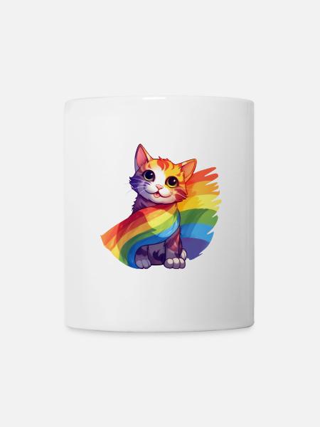 Pride Cat – Colorful Rainbow Cat with Flag - Mug - white