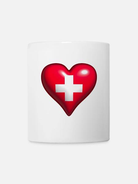 Schweiz Fahne glänzendes Herz rot weiß Kreuz - Tasse - Weiß