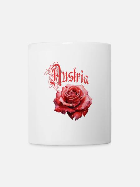 Austria Rose – Rote Blume - Vintage-Schrift - Tasse - Weiß