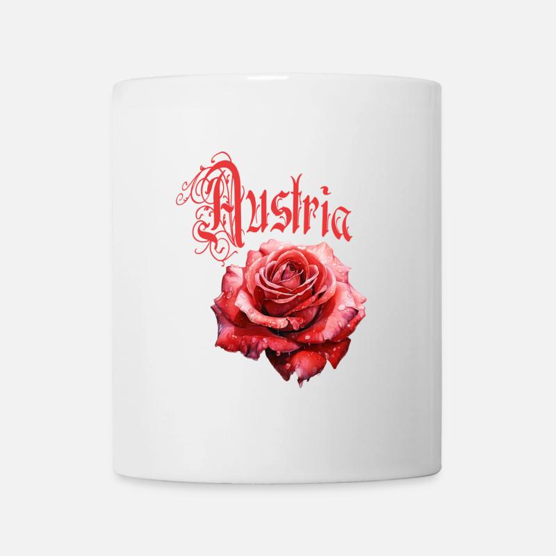 Austria Rose – Rote Blume - Vintage-Schrift - Tasse - Weiß
