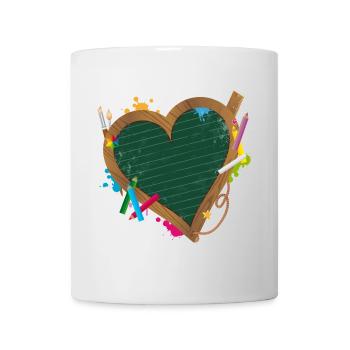 Heart-shaped blackboard with back-to-school supplies - Mug - white - Front