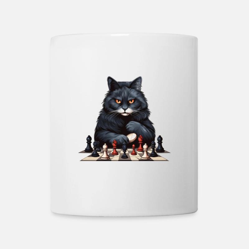 Schachspielende schwarze Katze - Tasse - Weiß