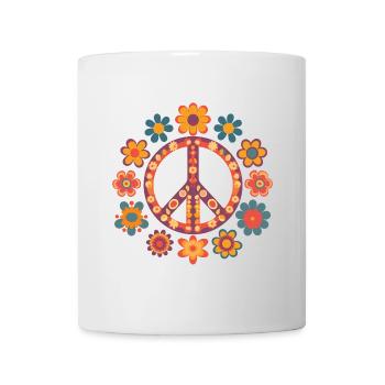 Peace and Love-Logo mit Vintage-Farben - Tasse - Weiß - Vorne