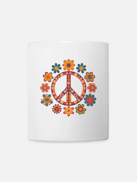 Logo Peace and Love avec des couleurs vintage - Mug blanc - blanc