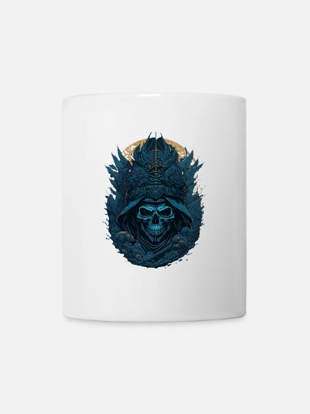 Blauer Samurai Skelett Schädel - Blauer Samurai Schädel - Tasse - Weiß