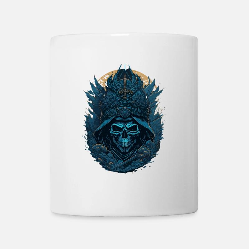 Blauer Samurai Skelett Schädel - Blauer Samurai Schädel - Tasse - Weiß