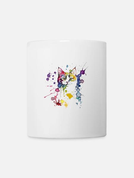 dekorative Aquarell-Katze, bunt, für Katzenfans - Tasse - Weiß