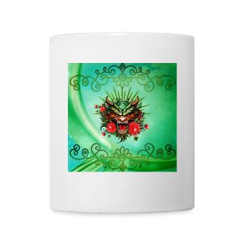 Wonderful colorful dragon head with flowers. - Mug - white - Front