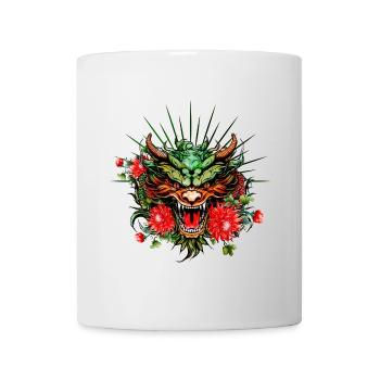Wonderful colorful dragon head with flowers. - Mug - white - Front
