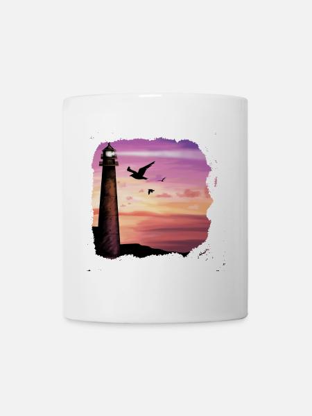 Sunset Lighthouse Ocean Art - Tasse - Weiß