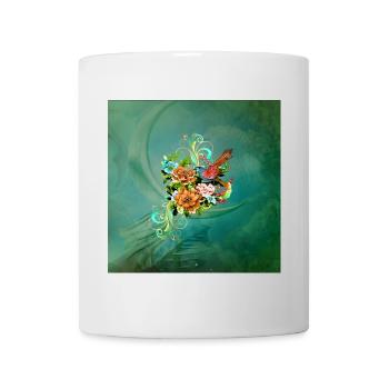 Wunderschöne elegante Blumen mit Vogel. - Tasse - Weiß - Vorne
