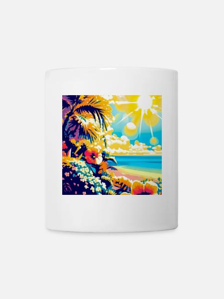 Tropischer Retro Strand und Sonnenschein - Tasse - Weiß