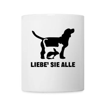 Hund Katze Häschen Haustiere Ich Liebe Tiere - Tasse - Weiß - Vorne
