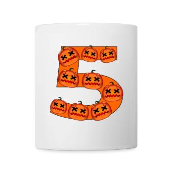 HALLOWEEN KÜRBIS - ZAHL 5 FÜNF - Tasse - Weiß - Vorne