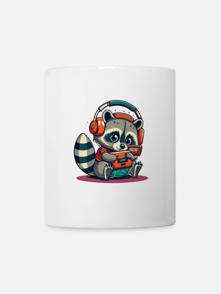 Raccoon Cassette Headphones - Mug - white