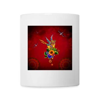 Funny sugar skull bird with hat - Mug - white - Front
