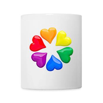 Shiny hearts in LGBT rainbow colors circle - Mug - white - Front