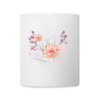 Komposition aus Seerosen und Hortensien Blüten - Tasse - Weiß - Vorne