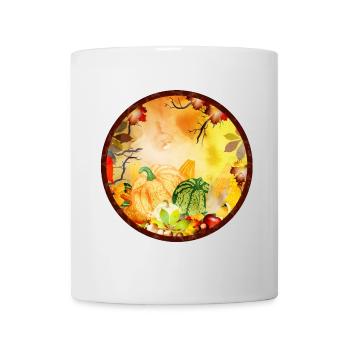 leuchtend bunter Herbst Rahmen mit Kürbisse - Tasse - Weiß - Vorne