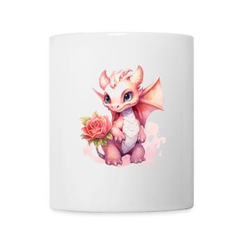 Cute dragon in pastel colors with rose - Mug - white - Front