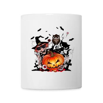 Halloween Pumpkin with Witch, Cat, Bat & Owl - Mug - white - Front