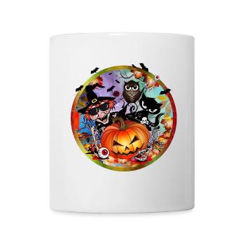 Halloween Pumpkin with Witch, Cat, Bat & Owl - Mug - white - Front