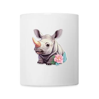 Niedliches Nashorn Mit Blumen Cute Shirt - Tasse - Weiß - Vorne