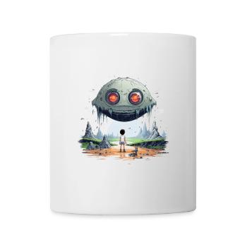 Außerirdischer Roboter Mit Großen Augen Shirt - Tasse - Weiß - Vorne