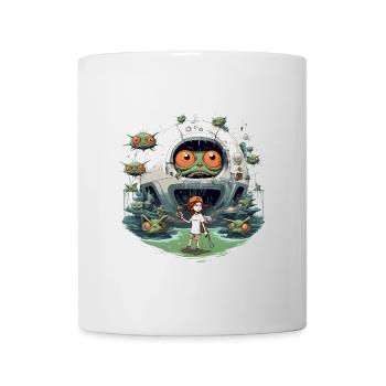 Roboter Monster Raumschiff Alien Planet Shirt - Tasse - Weiß - Vorne