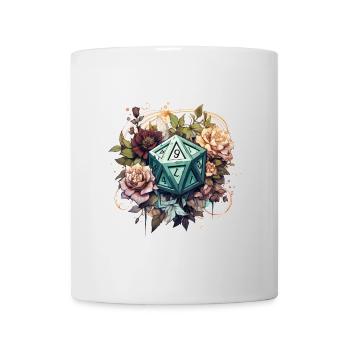 W20 Mit Blumen Verzierungen Fantasy RPG Shirt - Tasse - Weiß - Vorne